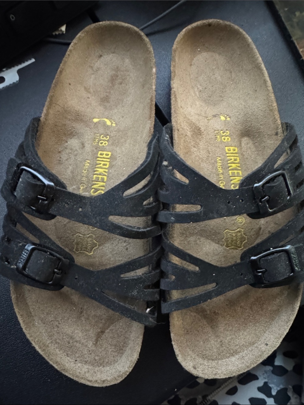 Birkenstock Black Sandal with Yellow Insole Print